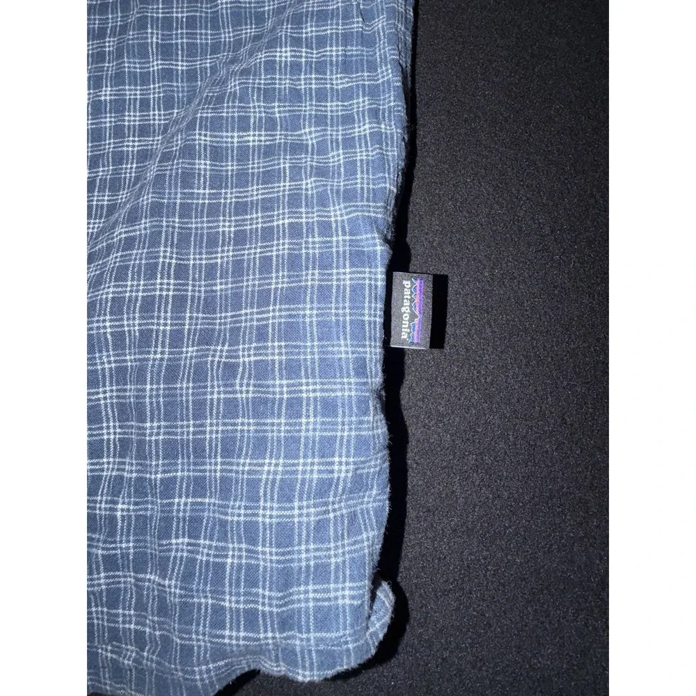 Patagonia Blue White Checkered Plaid Hemp Blend Button Up Pocket Mens Large - Picture 3 of 6